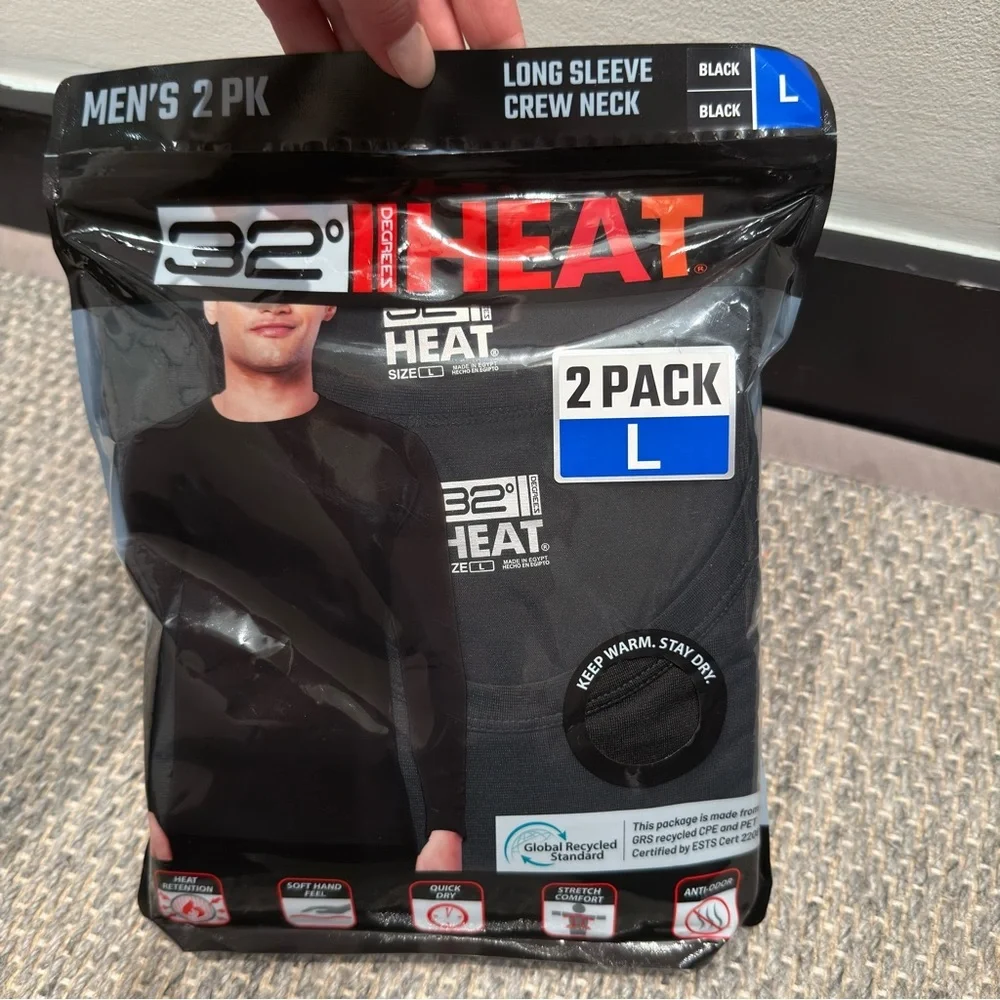 NWT- 32 Degrees Heat Black Thermal Wear Size L - Picture 3 of 5